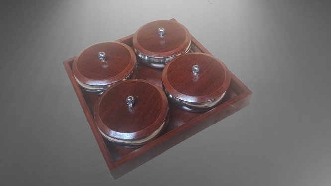 Premium 4-Piece Double Layered Stainless Steel Dry Fruit Bowl Set with Wooden Tray & Lids – Elegant Serving Set for Snacks & Dry Fruits
