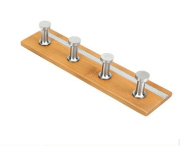 4pcs set Nail Free Punch-Free Bamboo Hook Wooden Row Hooks For Bathroom Clothes Stainless Steel Hook Behind The Door for home