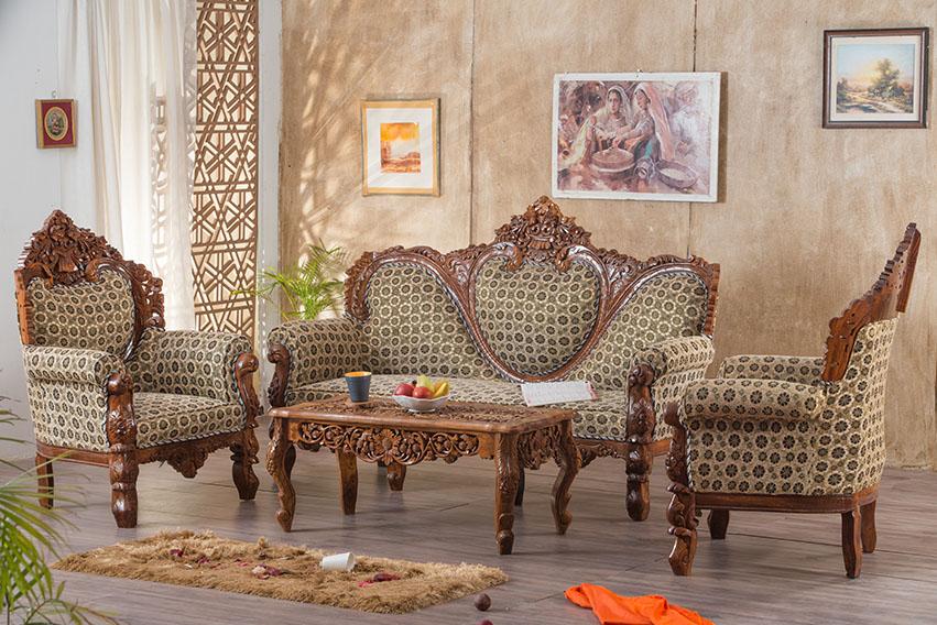 Antique Carving Premium quality Sofa set with Carving Centre Table 3+2+1+1Seater sofa with Coffee Center Table
