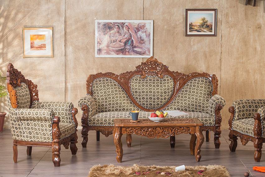 Antique Carving Premium quality Sofa set with Carving Centre Table 3+2+1+1Seater sofa with Coffee Center Table