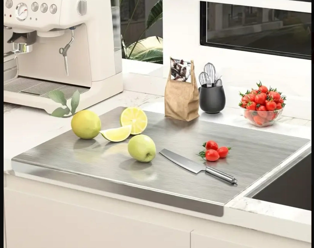 Heavy Duty Stainless Steel Cutting Board with Foldable Edge - 1mm Thick Commercial-Grade Large Rectangular Board for Meat, Vegetables, Bread - Space-Saving Design, Easy to Clean & Durable for Home & Professional Kitchens, Food Prep Surface, Sleek Kitchen