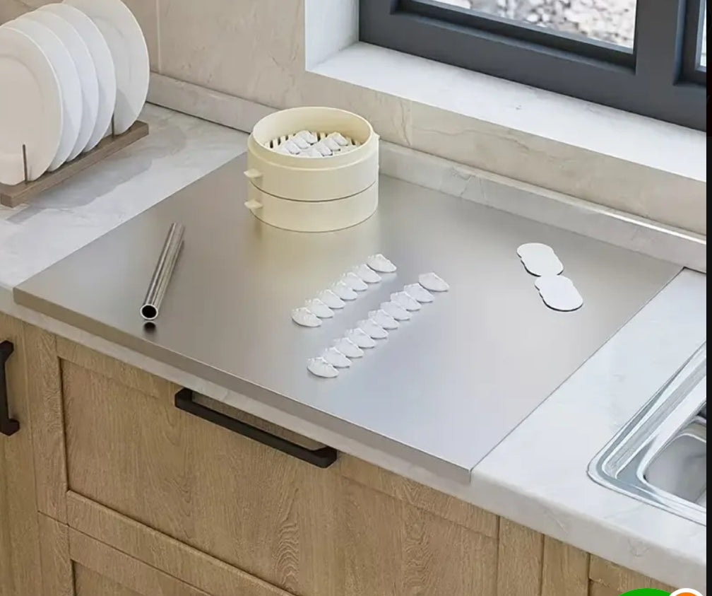 Heavy Duty Stainless Steel Cutting Board with Foldable Edge - 1mm Thick Commercial-Grade Large Rectangular Board for Meat, Vegetables, Bread - Space-Saving Design, Easy to Clean & Durable for Home & Professional Kitchens, Food Prep Surface, Sleek Kitchen