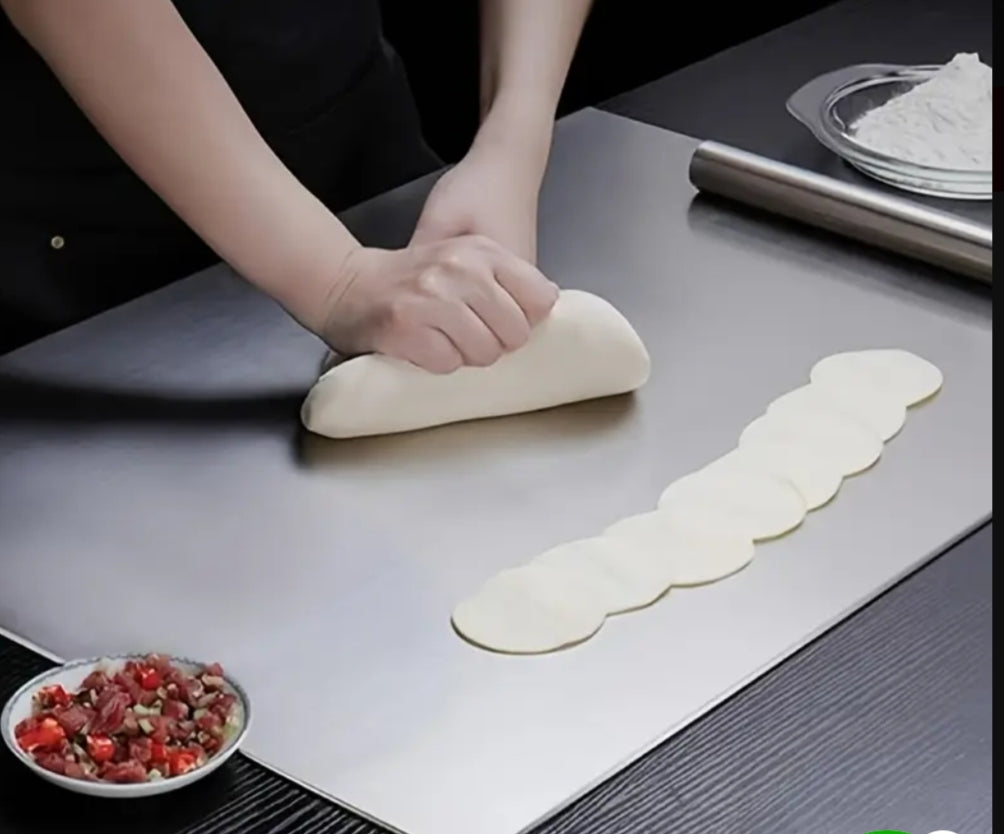 Heavy Duty Stainless Steel Cutting Board with Foldable Edge - 1mm Thick Commercial-Grade Large Rectangular Board for Meat, Vegetables, Bread - Space-Saving Design, Easy to Clean & Durable for Home & Professional Kitchens, Food Prep Surface, Sleek Kitchen