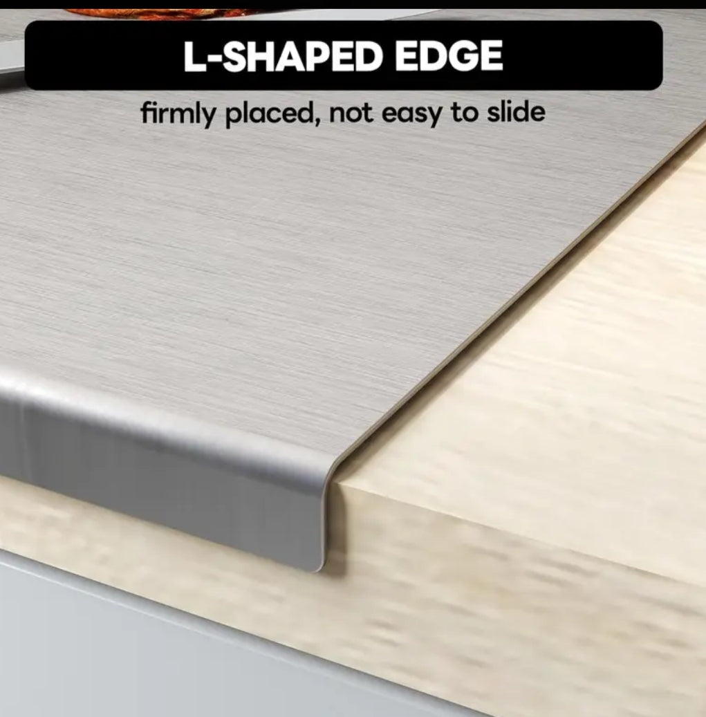 Heavy Duty Stainless Steel Cutting Board with Foldable Edge - 1mm Thick Commercial-Grade Large Rectangular Board for Meat, Vegetables, Bread - Space-Saving Design, Easy to Clean & Durable for Home & Professional Kitchens, Food Prep Surface, Sleek Kitchen