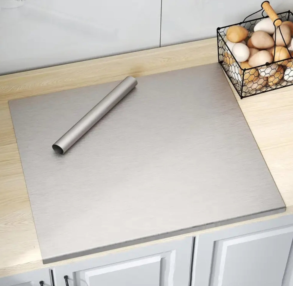 Heavy Duty Stainless Steel Cutting Board with Foldable Edge - 1mm Thick Commercial-Grade Large Rectangular Board for Meat, Vegetables, Bread - Space-Saving Design, Easy to Clean & Durable for Home & Professional Kitchens, Food Prep Surface, Sleek Kitchen