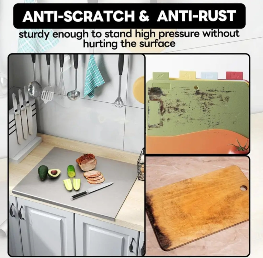 Heavy Duty Stainless Steel Cutting Board with Foldable Edge - 1mm Thick Commercial-Grade Large Rectangular Board for Meat, Vegetables, Bread - Space-Saving Design, Easy to Clean & Durable for Home & Professional Kitchens, Food Prep Surface, Sleek Kitchen