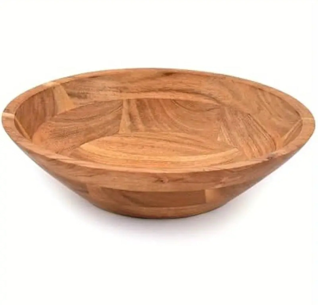 Acacia Wood Serving Bowl Fruit Bowl Friendly and Perfect for Salad Vegetables and Fruit Single Salad Bowl 10" x 10" x 3"