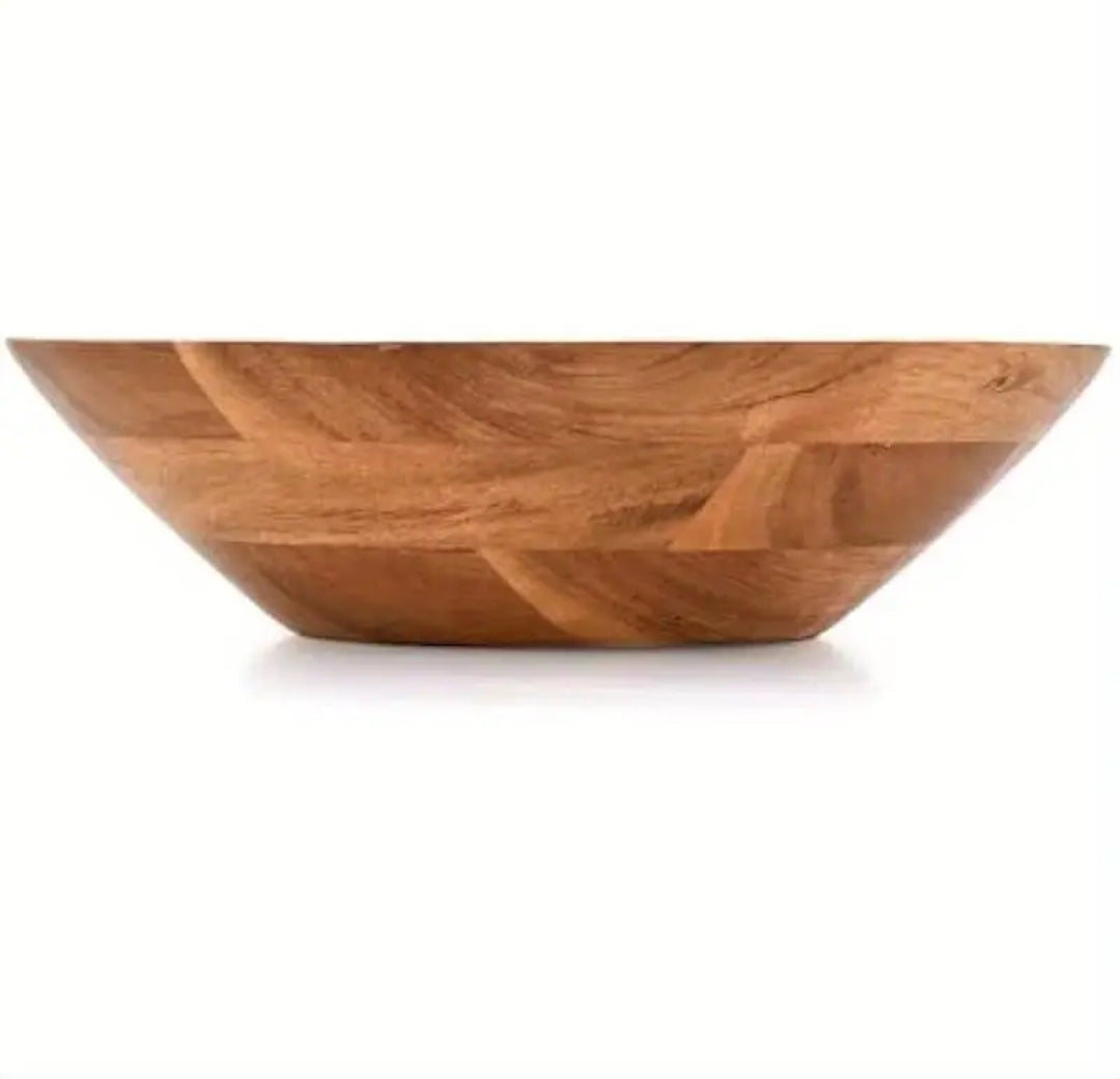 Acacia Wood Serving Bowl Fruit Bowl Friendly and Perfect for Salad Vegetables and Fruit Single Salad Bowl 10" x 10" x 3"
