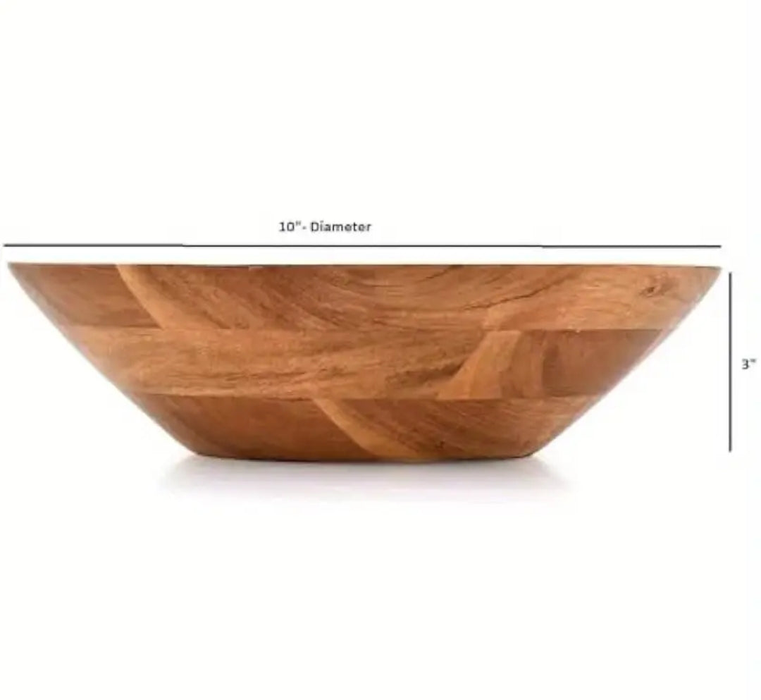 Acacia Wood Serving Bowl Fruit Bowl Friendly and Perfect for Salad Vegetables and Fruit Single Salad Bowl 10" x 10" x 3"