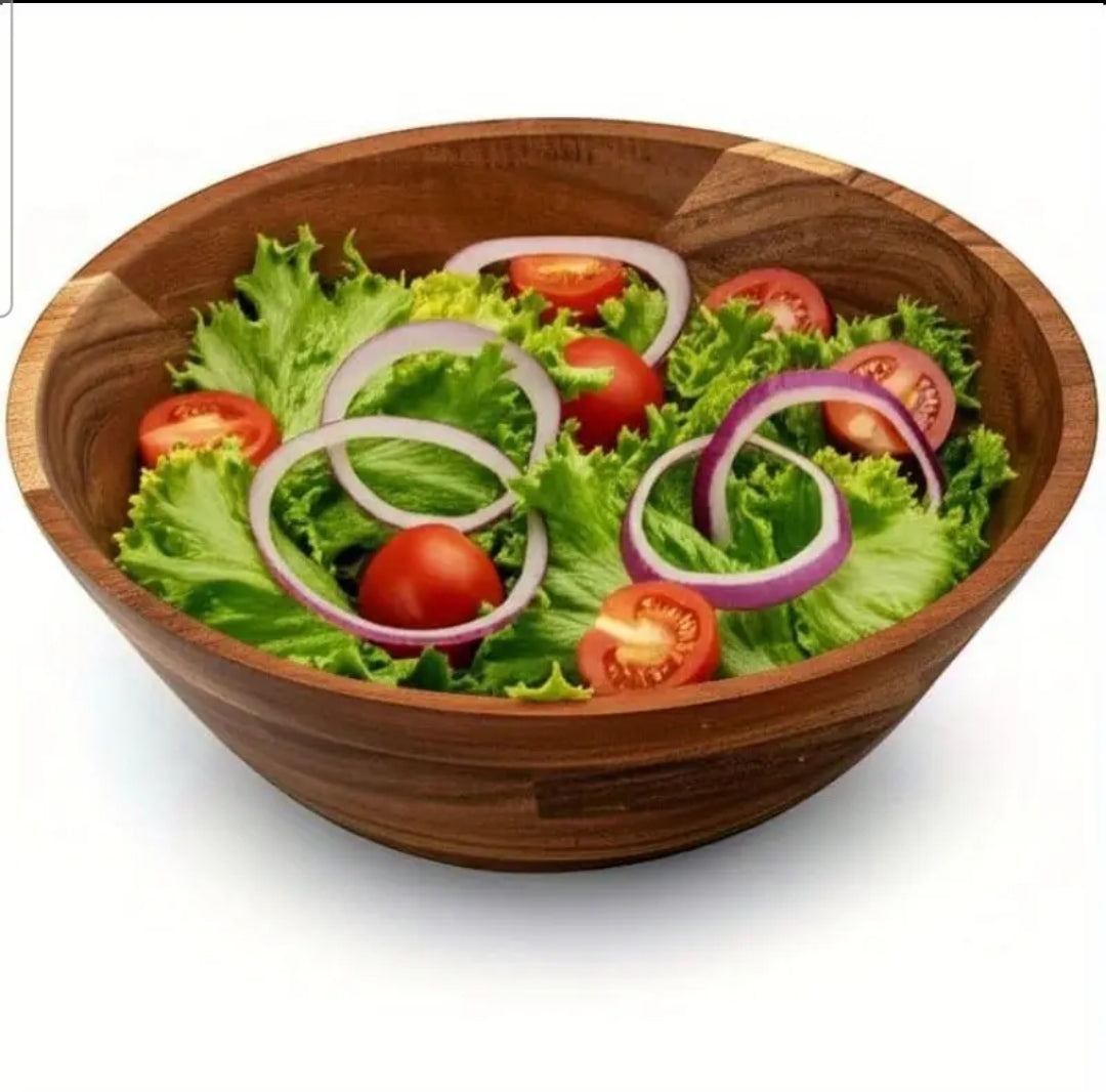 11-Inch Acacia Wood-Design Salad Bowl - 1.5 Liter (1500cm³) Plastic Serving Bowl for Kitchen & Dining, Durable Brown Decorative Bowl for Salads, Pasta, Fruits, Large Salad Bowl, Rustic Kitchenware, Natural Grain Finish