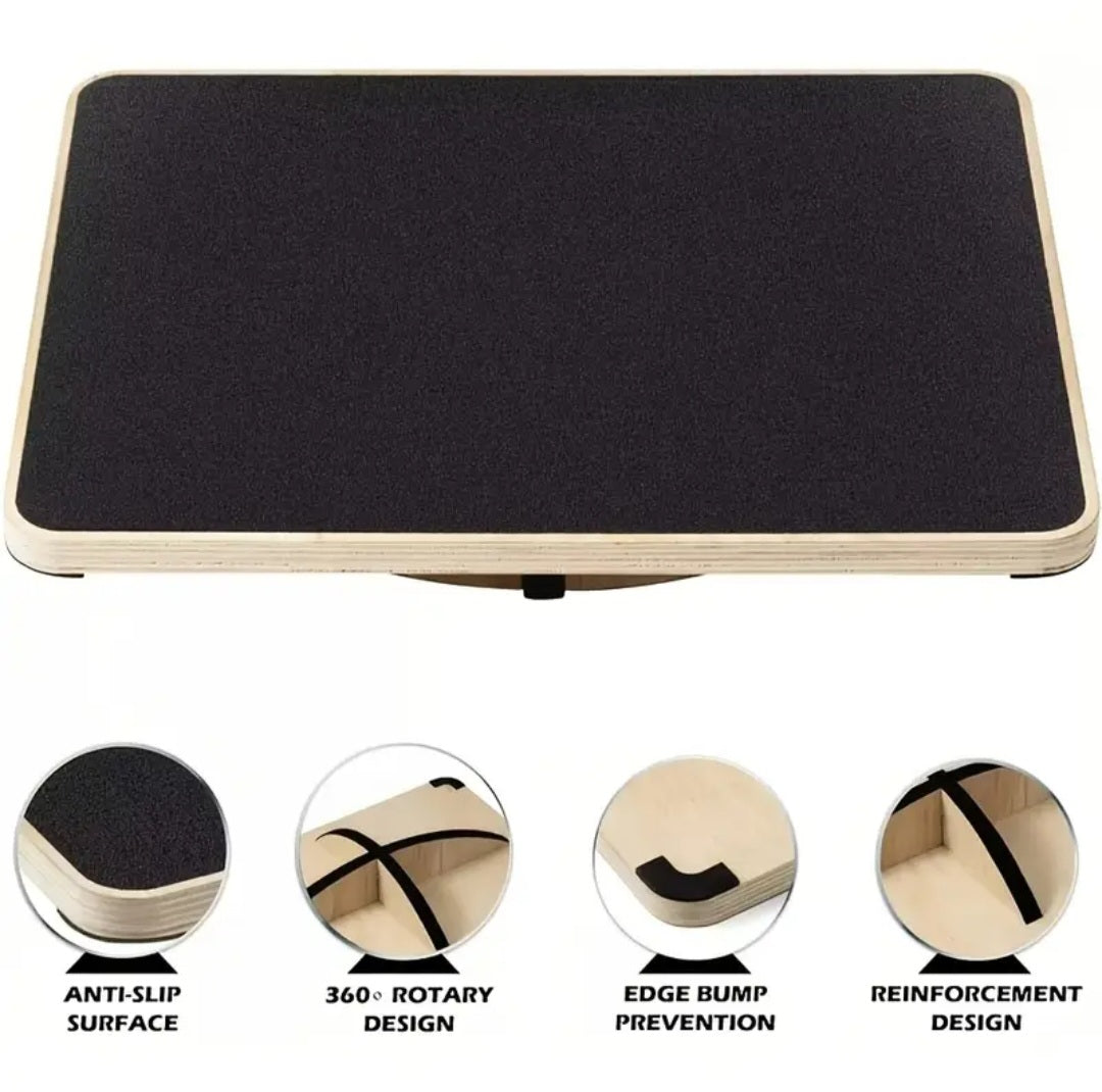 Advanced Wooden Balance Board with Non-Slip Surface - Core Strength, Stability Training, Yoga & Pilates Equipment - Natural Wood Construction - for Home Gym, Office Desk, Pilates - Ideal for All Fitness Levels - Durable Balance Pad, Workout Accessories, T