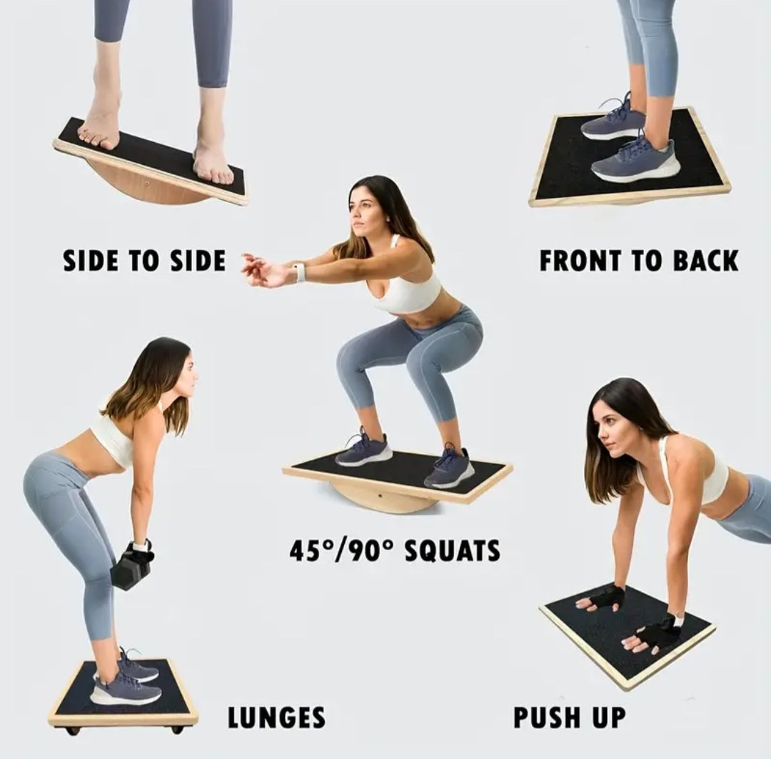 Advanced Wooden Balance Board with Non-Slip Surface - Core Strength, Stability Training, Yoga & Pilates Equipment - Natural Wood Construction - for Home Gym, Office Desk, Pilates - Ideal for All Fitness Levels - Durable Balance Pad, Workout Accessories, T