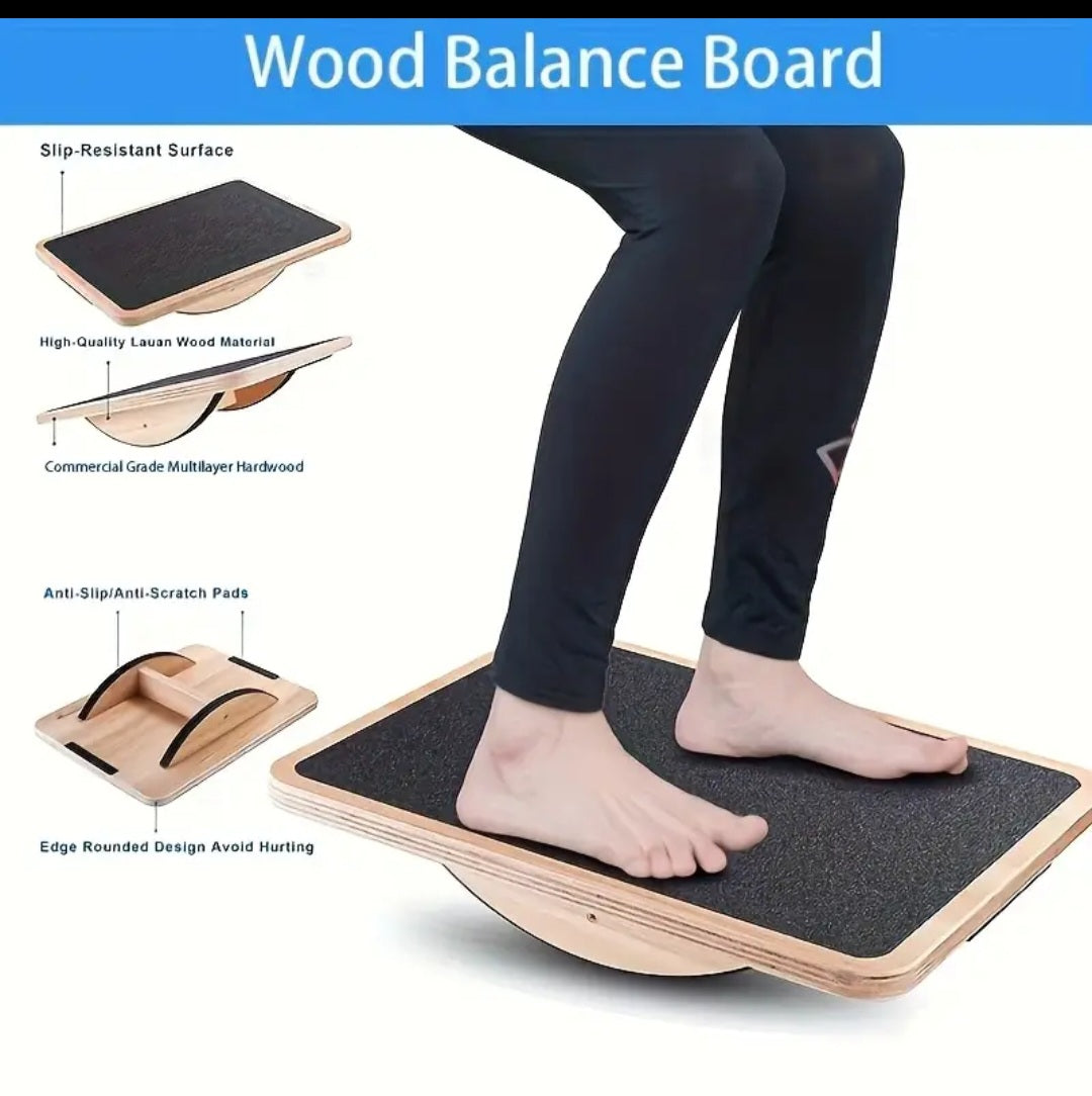 Advanced Wooden Balance Board with Non-Slip Surface - Core Strength, Stability Training, Yoga & Pilates Equipment - Natural Wood Construction - for Home Gym, Office Desk, Pilates - Ideal for All Fitness Levels - Durable Balance Pad, Workout Accessories, T