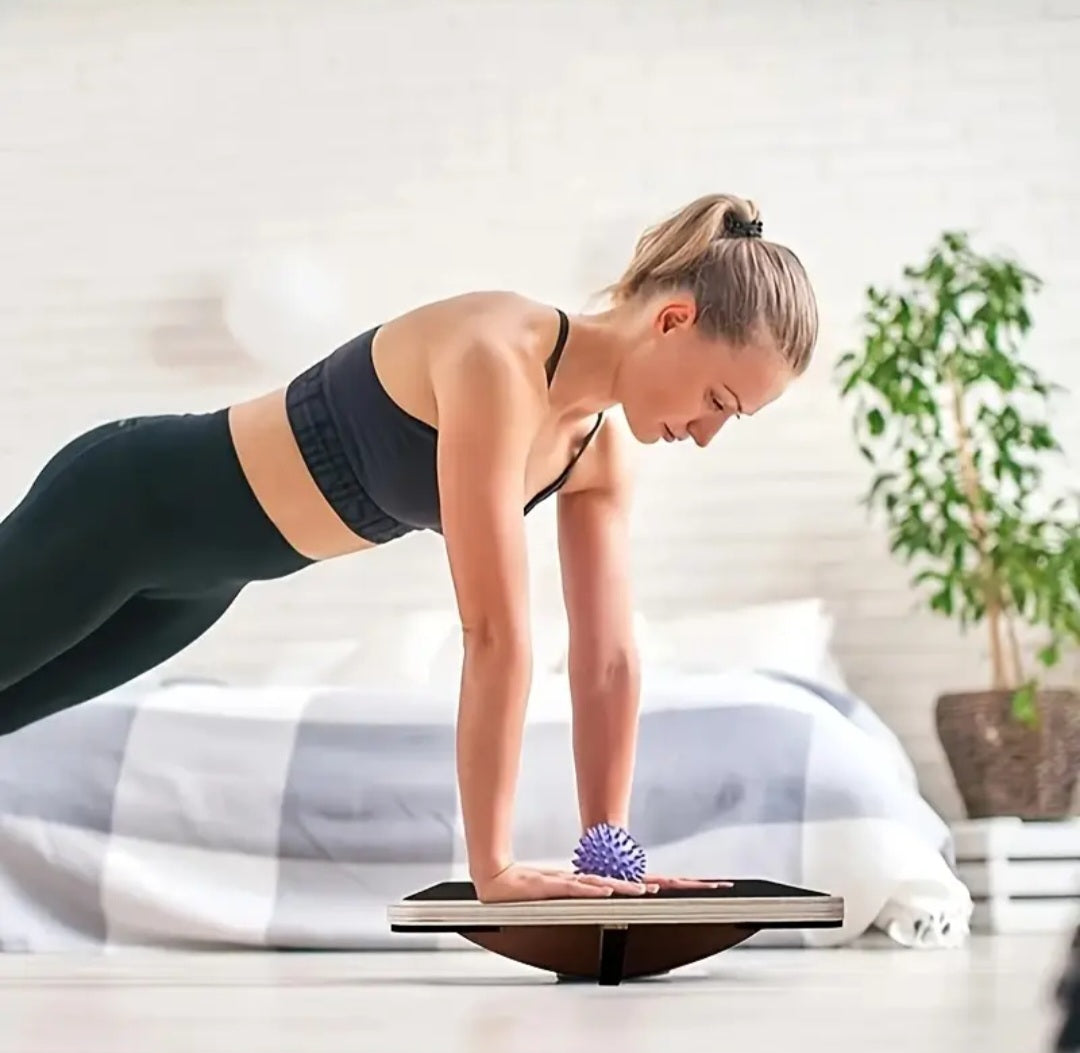 Advanced Wooden Balance Board with Non-Slip Surface - Core Strength, Stability Training, Yoga & Pilates Equipment - Natural Wood Construction - for Home Gym, Office Desk, Pilates - Ideal for All Fitness Levels - Durable Balance Pad, Workout Accessories, T