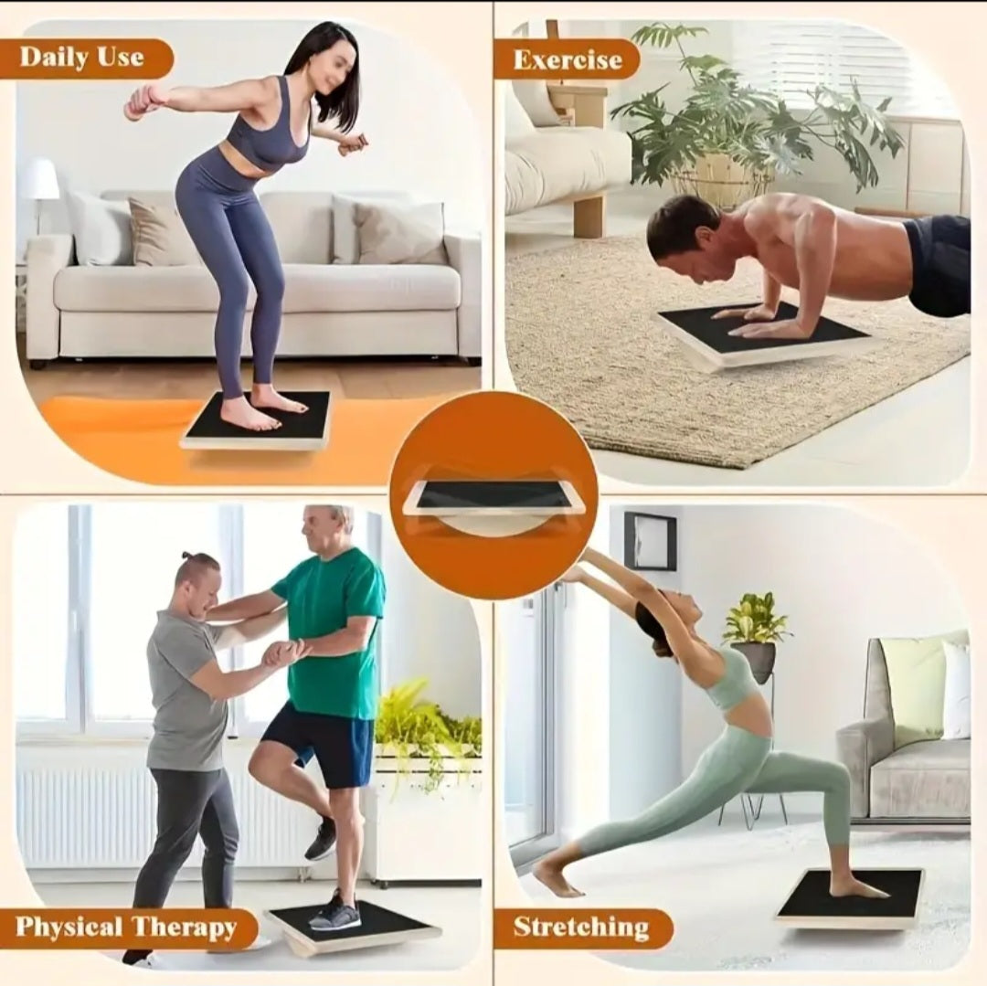 Advanced Wooden Balance Board with Non-Slip Surface - Core Strength, Stability Training, Yoga & Pilates Equipment - Natural Wood Construction - for Home Gym, Office Desk, Pilates - Ideal for All Fitness Levels - Durable Balance Pad, Workout Accessories, T