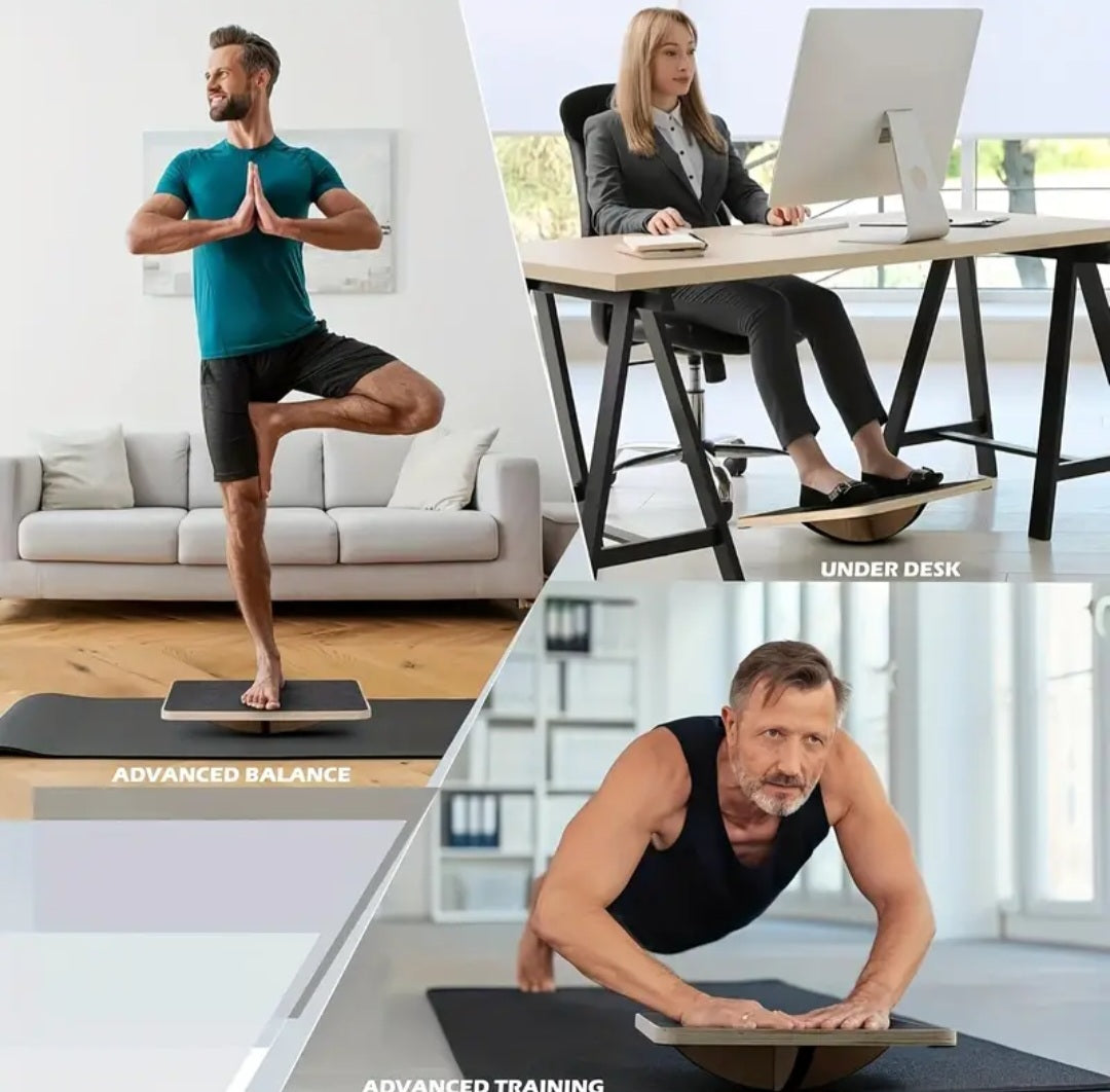 Advanced Wooden Balance Board with Non-Slip Surface - Core Strength, Stability Training, Yoga & Pilates Equipment - Natural Wood Construction - for Home Gym, Office Desk, Pilates - Ideal for All Fitness Levels - Durable Balance Pad, Workout Accessories, T