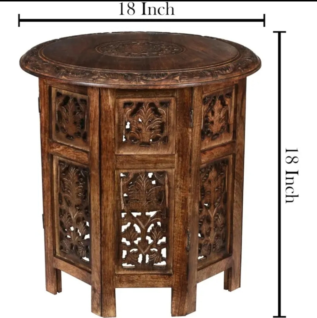 Goroly Home Wooden Coffee Table Octagonal Hand Carved Traditional Accent Side Table Small Spaces Entryway Farmhouse Living Room Bedside Round End Table 18 Inch Round Antique Burnt