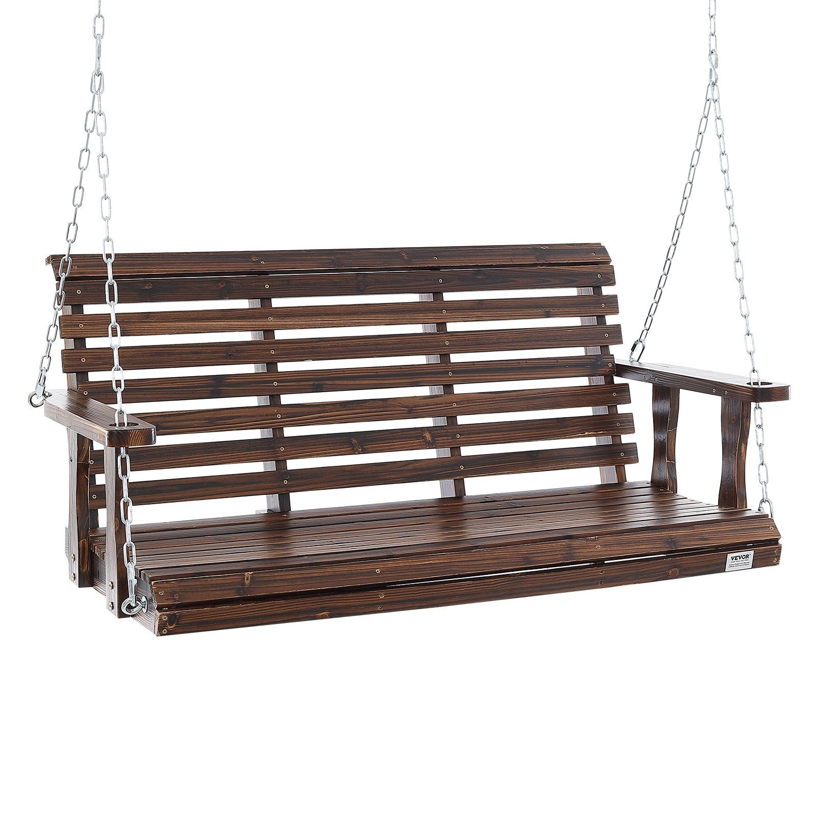 VEVOR Wooden Porch Swing 4.5 Ft, Patio Bench Swing For Courtyard & Garden, Upgraded 880 Lbs Strong Load Capacity, Heavy Duty Swing Chair Bench With Hanging Chains For Outdoors, Carbonized Brown