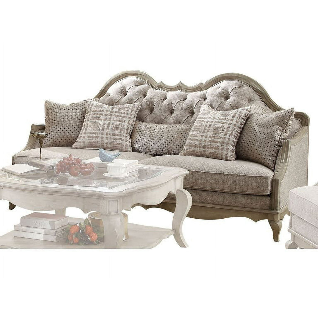 Antique Taupe Finish Tufted Seat Back 3pc Sofa Set Formal Traditional Sofa Loveseat Chair Living Room Furniture Luxury Style