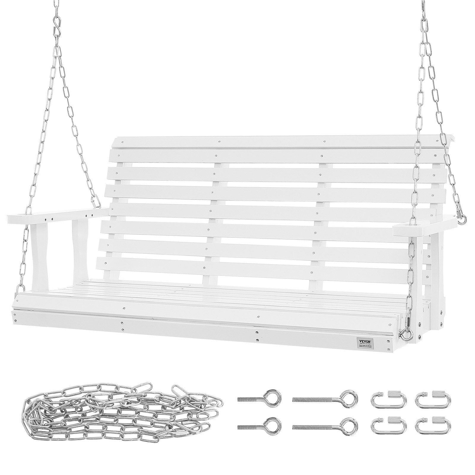 VEVOR Wooden Porch Swing 4.5 Ft, Patio Bench Swing For Courtyard & Garden, Upgraded 880 Lbs Strong Load Capacity, Heavy Duty Swing Chair Bench With Hanging  For Outdoors, White